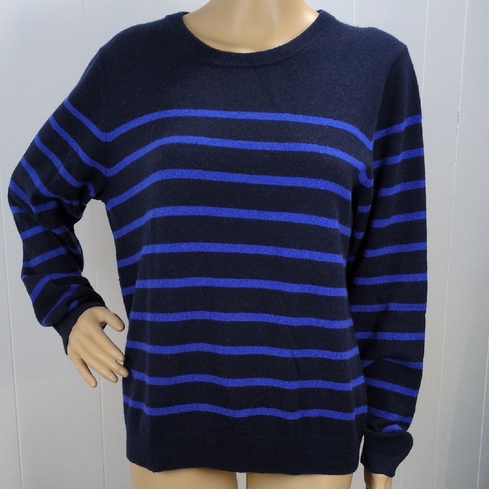 Cashmere Navy & Blue Striped Sweater Large